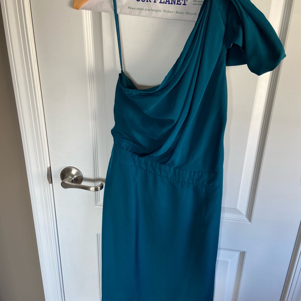 Teal one shoulder cocktail dress